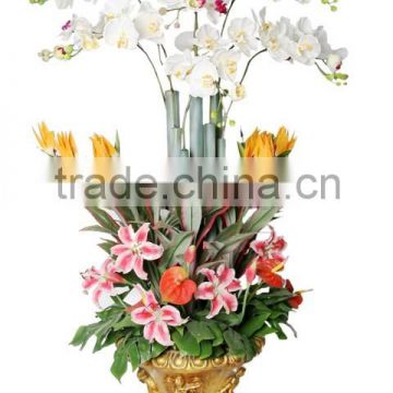 Artificial flower bonsai with golden flowerpot