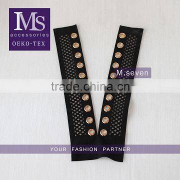 hot sale black 100% polyester applique design in matal eyelet collar