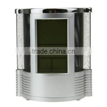Digital LCD Desk ALarm Clock & Mesh Pen Holder Pens Rulers Office Tidy LED Light photo-6