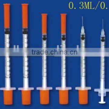 Best selling Disposable insulin syringe 1ml 0.5ml 0.3ml with fixed needle syringe factory