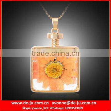 Orange Flowers Glass Pendant Necklace