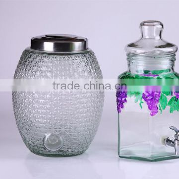 hexagonal glass beverage dispenser with glass lid