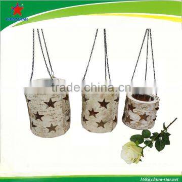 birch hanging hurricane lanterns with glass