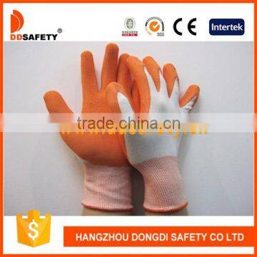 13G White Seamless Nylon Gloves With Orange Latex Foam Plam Coated Safety Gloves