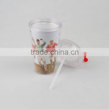 500ML Best-selling PS Plastic Double Wall Drinking Cup With Straw photo-3