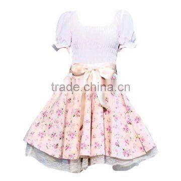 Puff Sleeve Bowknot Decorated Flower Print Beautiful Party Dress for Young Ladies photo-2