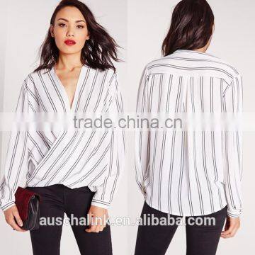OEM Service New Model Fashion White Wrap Blouse photo-6