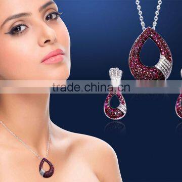 Designer Silver plated CZ Studded with color stone Pendantset