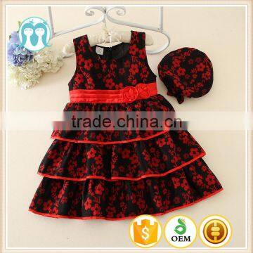 Plum flower pattern wholesaler price girls ruffle dresses of party for girls of 10 years kid party dresses