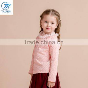 Winter Girls Knitted t Shirt Decorated With Lace And Pearl Around Neck Kids Long Sleeve Clothes photo-4