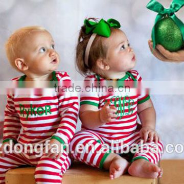 Newborn Baby Christmas Pajamas Red and White Stripe Set Unique Boy or Girl Names Monogram Personalized Sleepwear photo-2