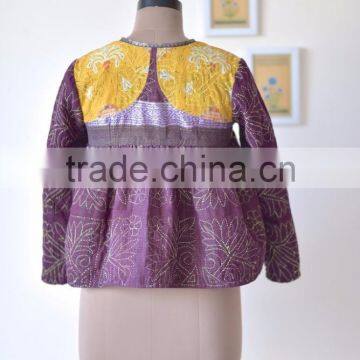 Vintage Kantha Kediyu Style Jacket in Beautiful Vintage Colors ~ Small photo-5