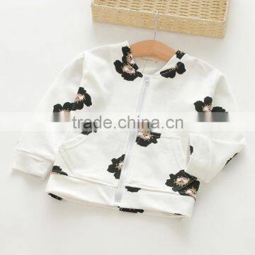 Casual Style Flower Printing Zipper Cotton Girls Jacket photo-5