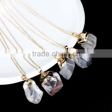 New Fashion Copper Link Cable Chain Gold Plated Clear Natural Quartz Jewelry Pendant Crystal Druzy Necklace photo-3