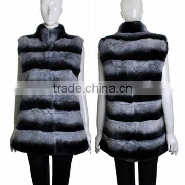 YR247 Genuine Rex Rabbit Chinchilla Dyed Fur Waistcoat Long Fur Gilet