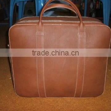 high quality Genuine cow light brown leather travel briefcase leather bag