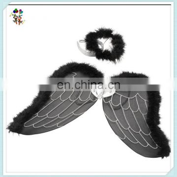 Party Fancy Dress Marabou Black Glitter Angel Wings with Halo HPC-0832