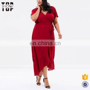 The Casual plus size women Butterfly Sexy V neck wrap midi dresses for fat lady