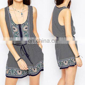 2016 Embroidery sleeveless short custom print women jumpsuits and romper