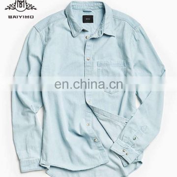 Fashion Dutton-Down Long Sleeve Denim Fabric Cotton Casual Shirts Men 2017 New Style