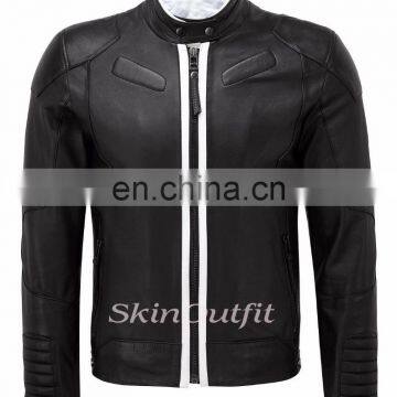 NEW MEN'S GENUINE LAMBSKIN STYLISH MOTORCYCLE BIKER LEATHER JACKET BLACK 04