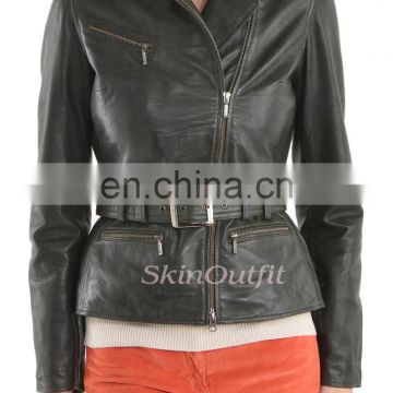 Motor leather jacket for women