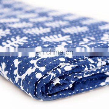 Indian Indigo Blue Abstract Design Kantha Quilt Handmade Bedspread Throw Cotton Queen Size Blanket Patchwork Print photo-3