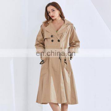 TWOTWINSTYLE Patchwork Buttons Women's Trench Coat Lapel Collar Long Sleeve Lace Up High Waist Slimming photo-2