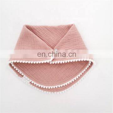 Wholesale Woven Muslin Plain Pom Trim Baby Bibs Organic Cotton photo-3