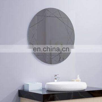Factory 6mm Wall Mounted Decorative V-groove Engraved Round Silver Bathroom Mirror