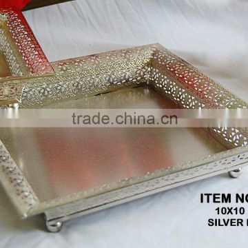 Square Iron Serving Tray With Silver Finish With Legs