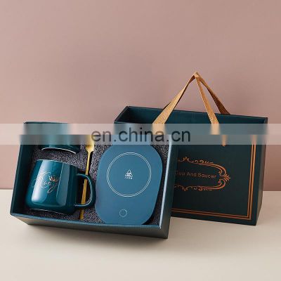 220V custom logo emerald reusable luxury ceramic coffee cups mugs manufacturer gift box set with water heater