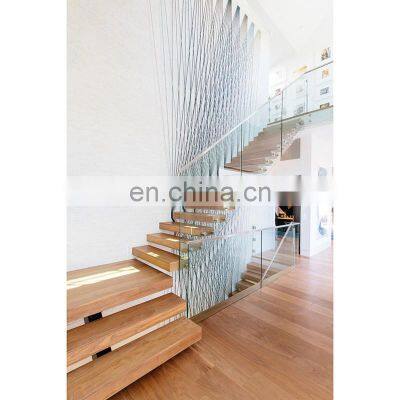 CBMMART home contemporary l-shaped glass railing wooden staircase design