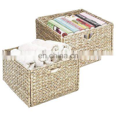 custom concise and delicate style collapsible weaving water hyacinth storage bedroom basket box