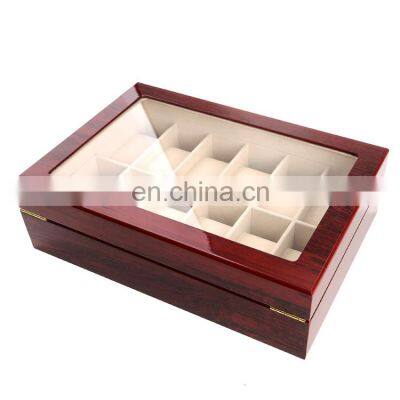 High quality top glass watch display storage case 12 slots MDF wooden gift watch box