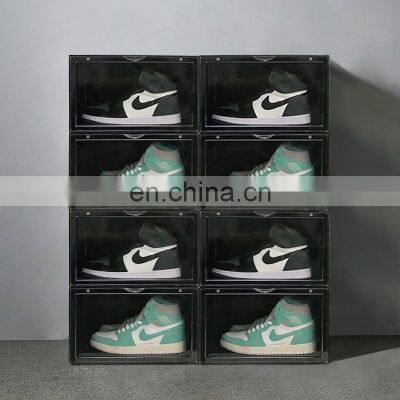 custom drop front transparent stackable shoe box Assembly Model Plastic Shoe Box Clear Front Door Stackable Sneaker Box