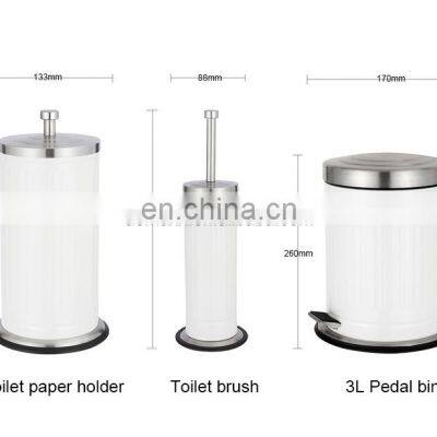 Household White Powder Coating Metal Bath Set With Dust Bin and Tissue Holder Embossed Line Bathroom Accessory Set photo-5
