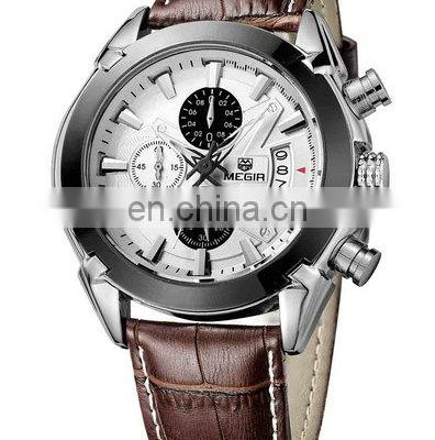 Megir 2020 Luxury Brand Leather Strap Quartz Movement Megir Watch Men