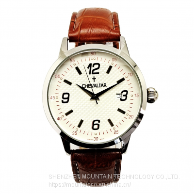 Stainless Steel Fashion Gents Watches Water Resistance Genuine Leather Quartz Man Watch