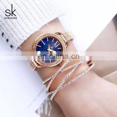 SHENGKE K0089L SK Woman Watch Gift Set Luxury Rose Gold Bracelet Watch Diamond Bangle Watches