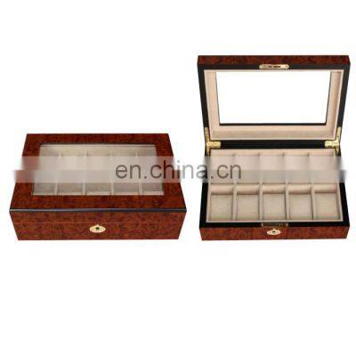 10pcs glass top man's wooden watch box