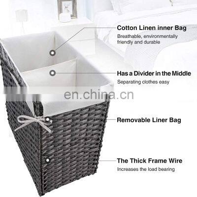(90L) Removable and Easily Mounted Hand-woven Synthetic Rattan Laundry Basket With Lid and Handle photo-5