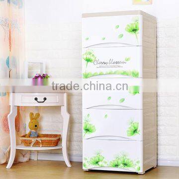 Green Flower Printing Wardrobe Clothes Cabinet with 5 Drawers