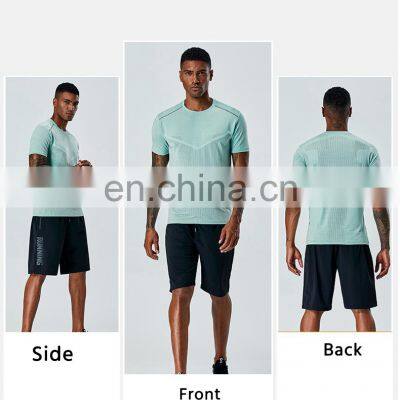 Top Selling Quick Dry Reflective Crew Neck Fitness Sports Shirt Custom Logo Men's Gym Top Workout Jogging Wear T Shirt photo-3
