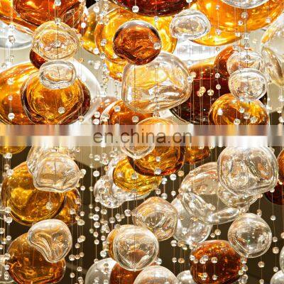 Modern Indoor Hall Ceiling Glass Blown Hanging Lamp Ball Pendant Light Bubble Ball Chandelier