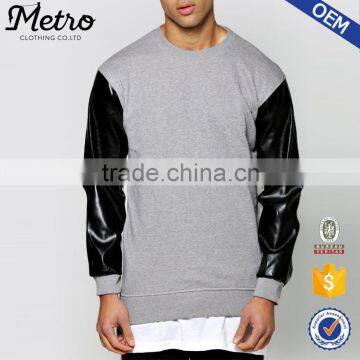 2016 OEM Custom Mens Grey Side Zip PU Sleeve Sweatshirts