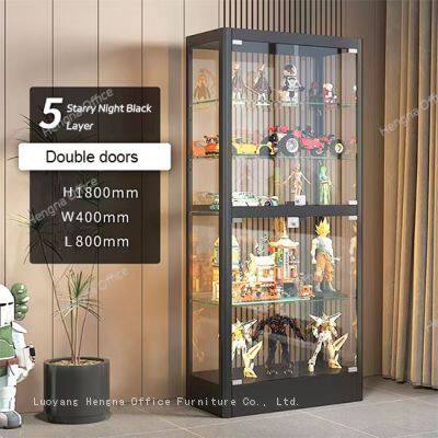 Luxury Metal Frame Glass Showcase With LED Lighting for Jewelry and Model Display High-Quality Transparent Display Cabinet