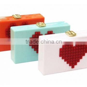 Hot Sale Smile Face Red Heart Square Acrylic Clutch Bag