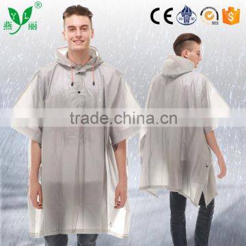 YANLI high quality fashion plastic silver poncho raincoat for adult