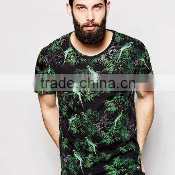 china wholesale cheap price T-Shirt with All Over Tropical Bird Print